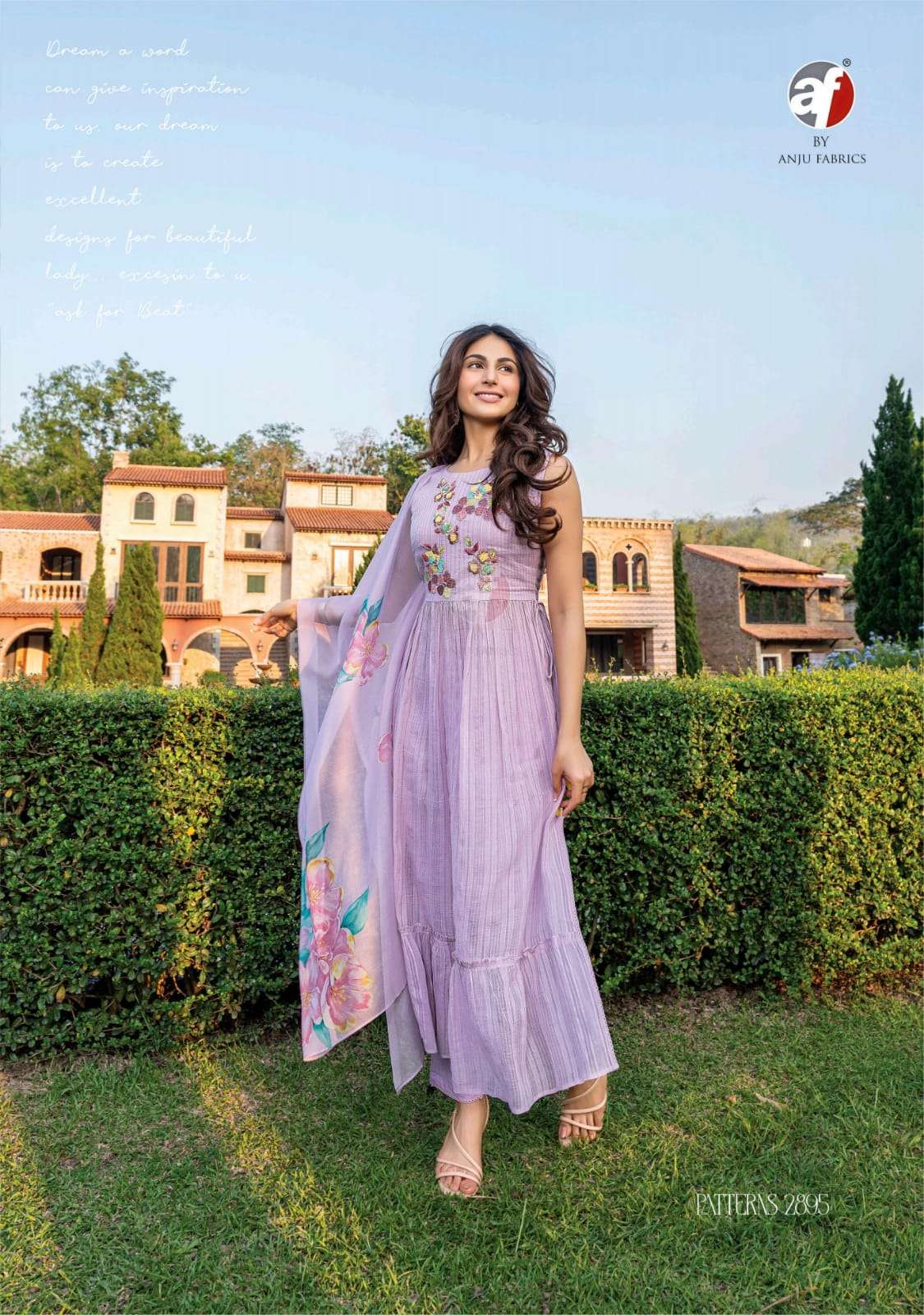 PATTERNS VOL 2 MUL COTTON MULTY COLOR THREAD EMBROIDERY HANDWORK KURTI WITH PANT AND ORGANZA DIGITAL DUPATTA BY AF BRAND 1005